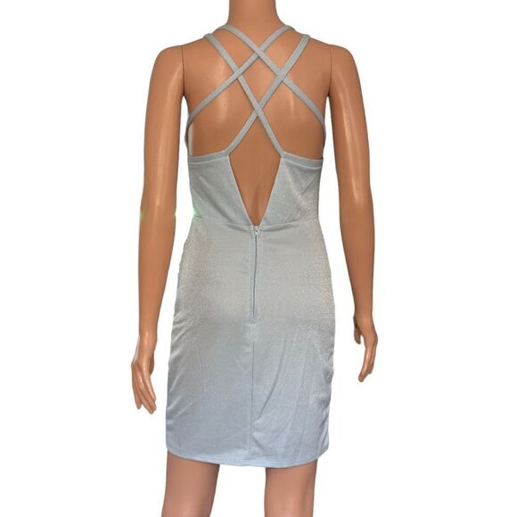 Crystal Doll Powder Blue Shimmery Side Ruched Bodycon Dress Size 9 - Picture 4 of 16